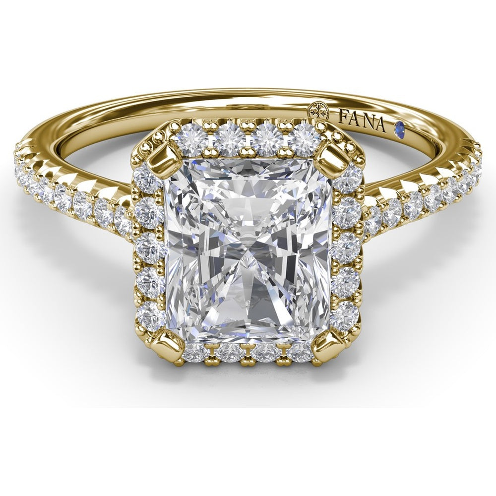 Delicate Radiant Halo Engagement Ring Setting with Pavé Diamond Band - 0.32 Carat Total Side Stone Weight by Fana