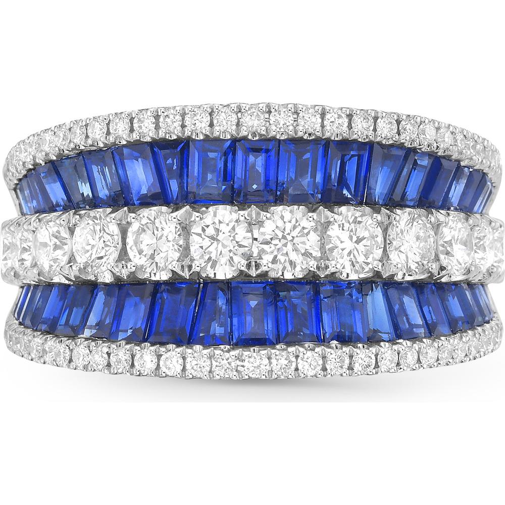 Diamond and Blue Sapphire Five Row Signature Band Ring in 18K White Gold by Charles Krypell