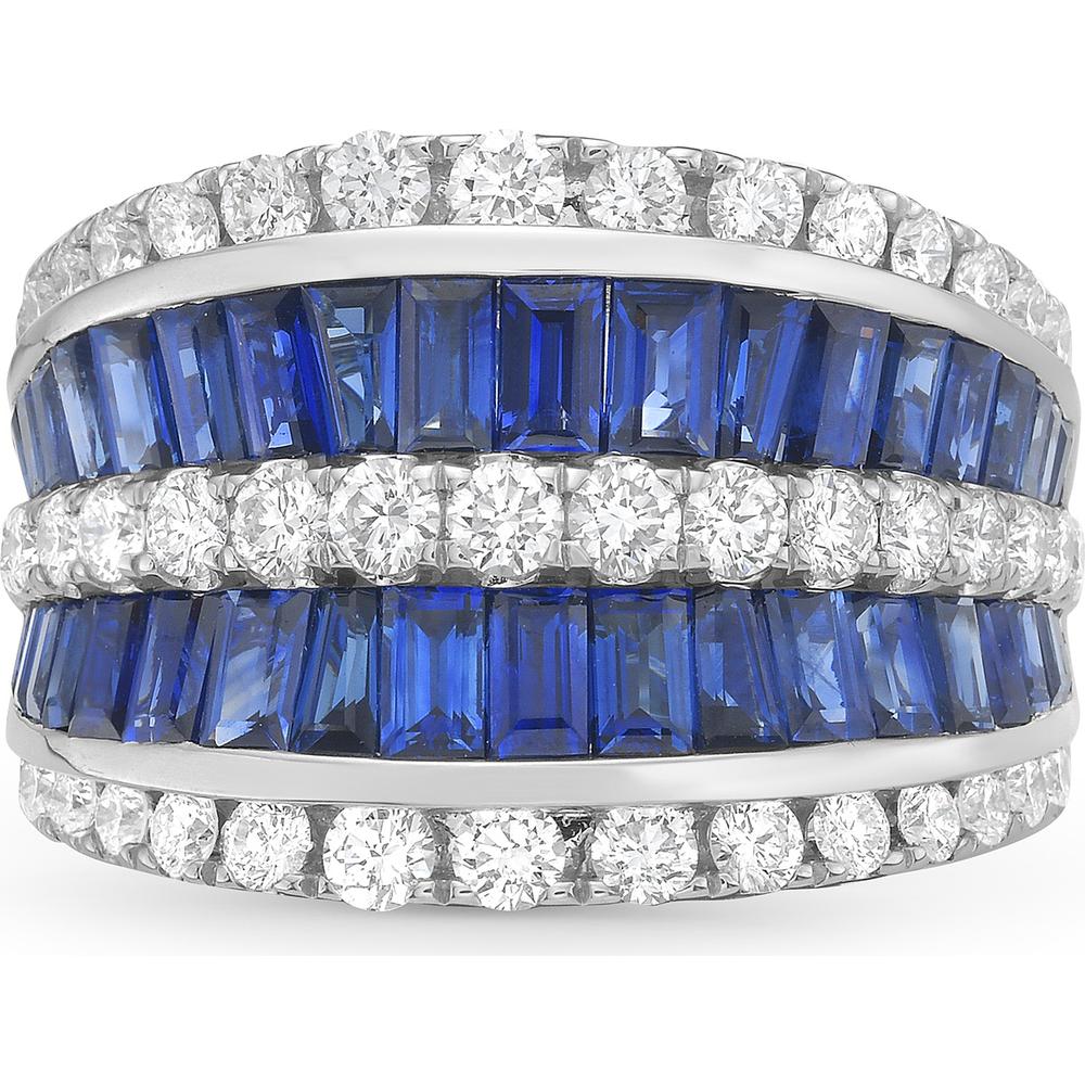 Diamond and Blue Sapphire Five Row Signature Band Ring in 18K White Gold by Charles Krypell
