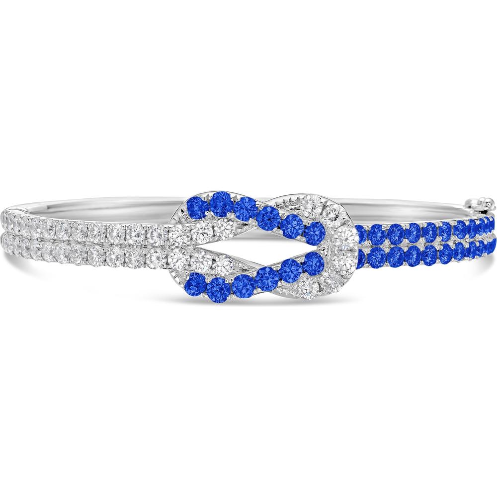 Diamond and Blue Sapphire Hercules Knot Bangle Bracelet in 18K White Gold by Charles Krypell