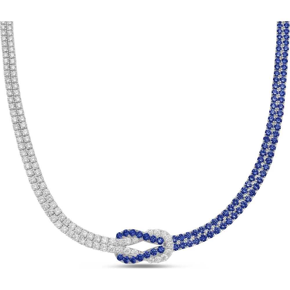 Diamond and Blue Sapphire Hercules Knot Necklace in 18K White Gold by Charles Krypell