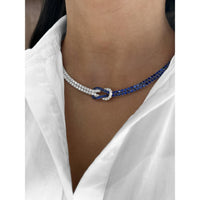 Diamond and Blue Sapphire Hercules Knot Necklace in 18K White Gold by Charles Krypell