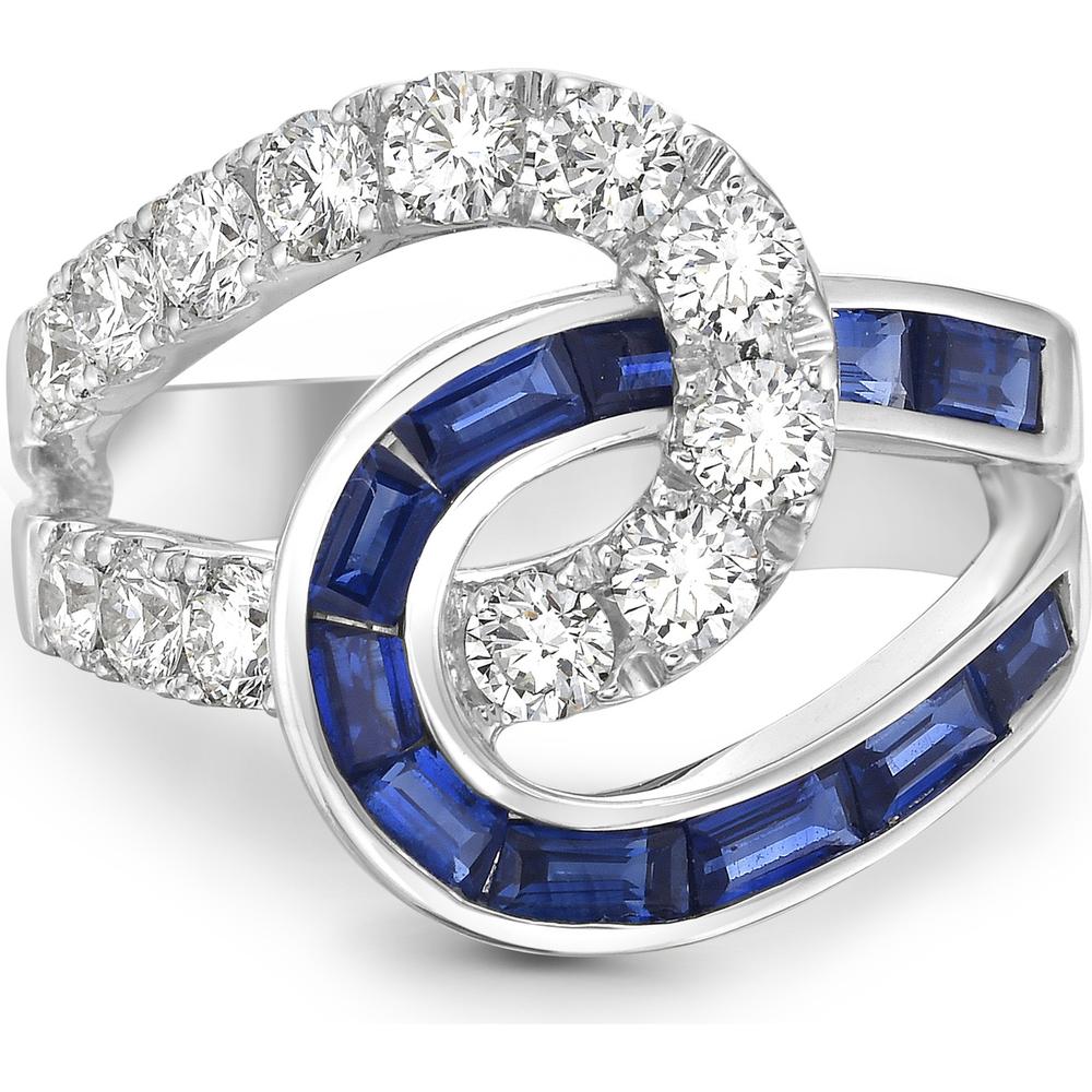 Diamond and Blue Sapphire Interlocking Ring in 18K White Gold by Charles Krypell