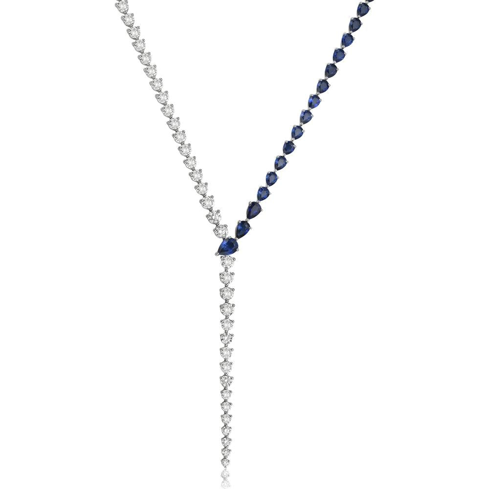 Diamond and Blue Sapphire Nachash Lariat Necklace in 18K White Gold and Platinum by Charles Krypell