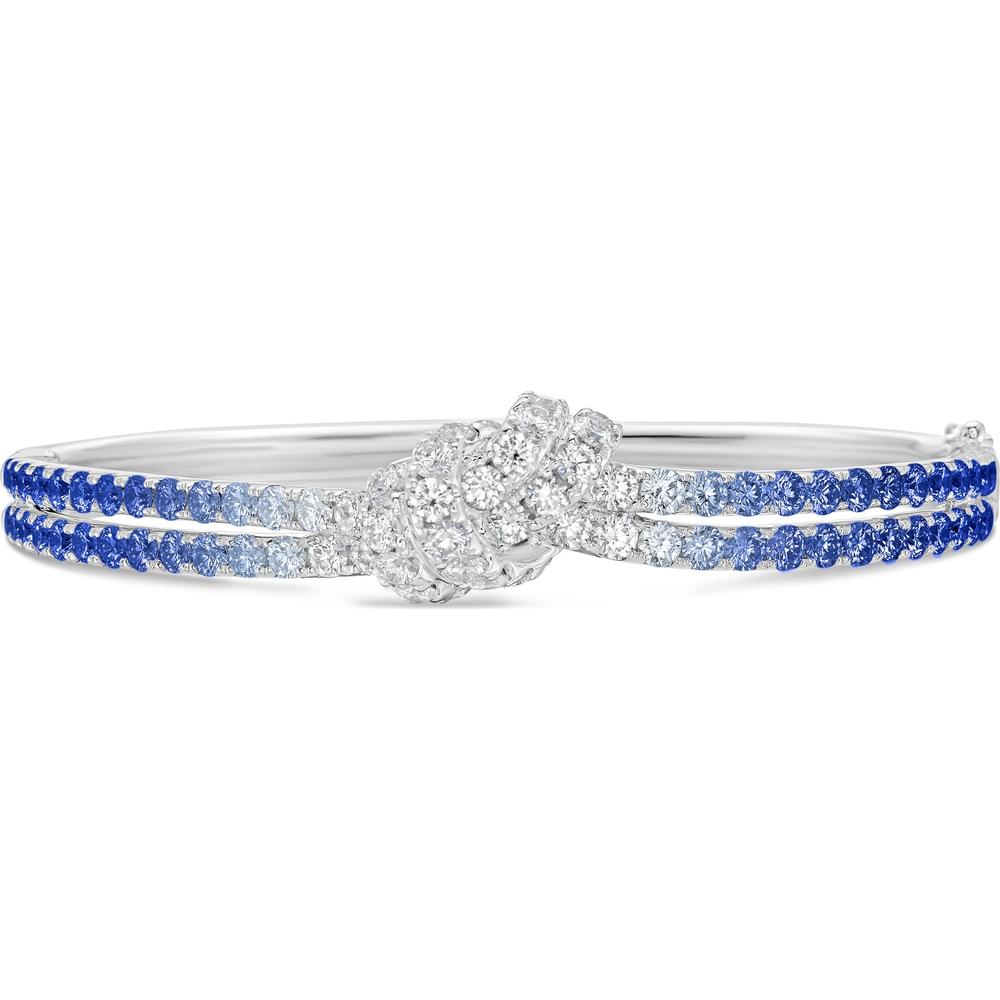 Diamond and Blue Sapphire Ombre Knot Bangle Bracelet in 18K White Gold by Charles Krypell