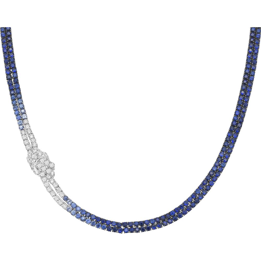 Diamond and Blue Sapphire Ombre Knot Necklace in 18K White Gold by Charles Krypell