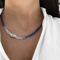 Diamond and Blue Sapphire Ombre Knot Necklace in 18K White Gold by Charles Krypell