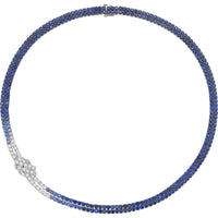 Diamond and Blue Sapphire Ombre Knot Necklace in 18K White Gold by Charles Krypell