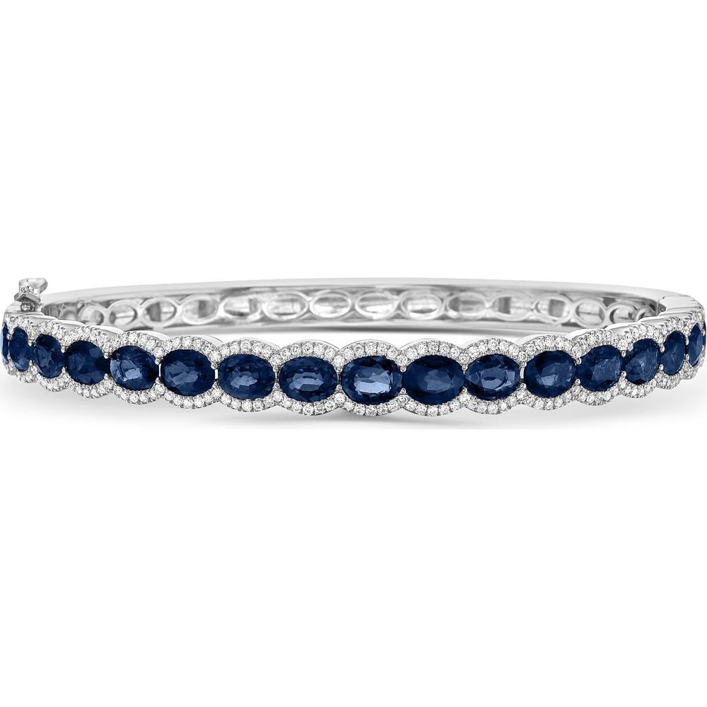 Diamond and Blue Sapphire Oval Bangle Bracelet in 18K White Gold by Charles Krypell