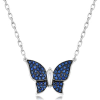 Diamond and Blue Sapphire Pavé Butterfly Necklace in 18K White Gold by Charles Krypell