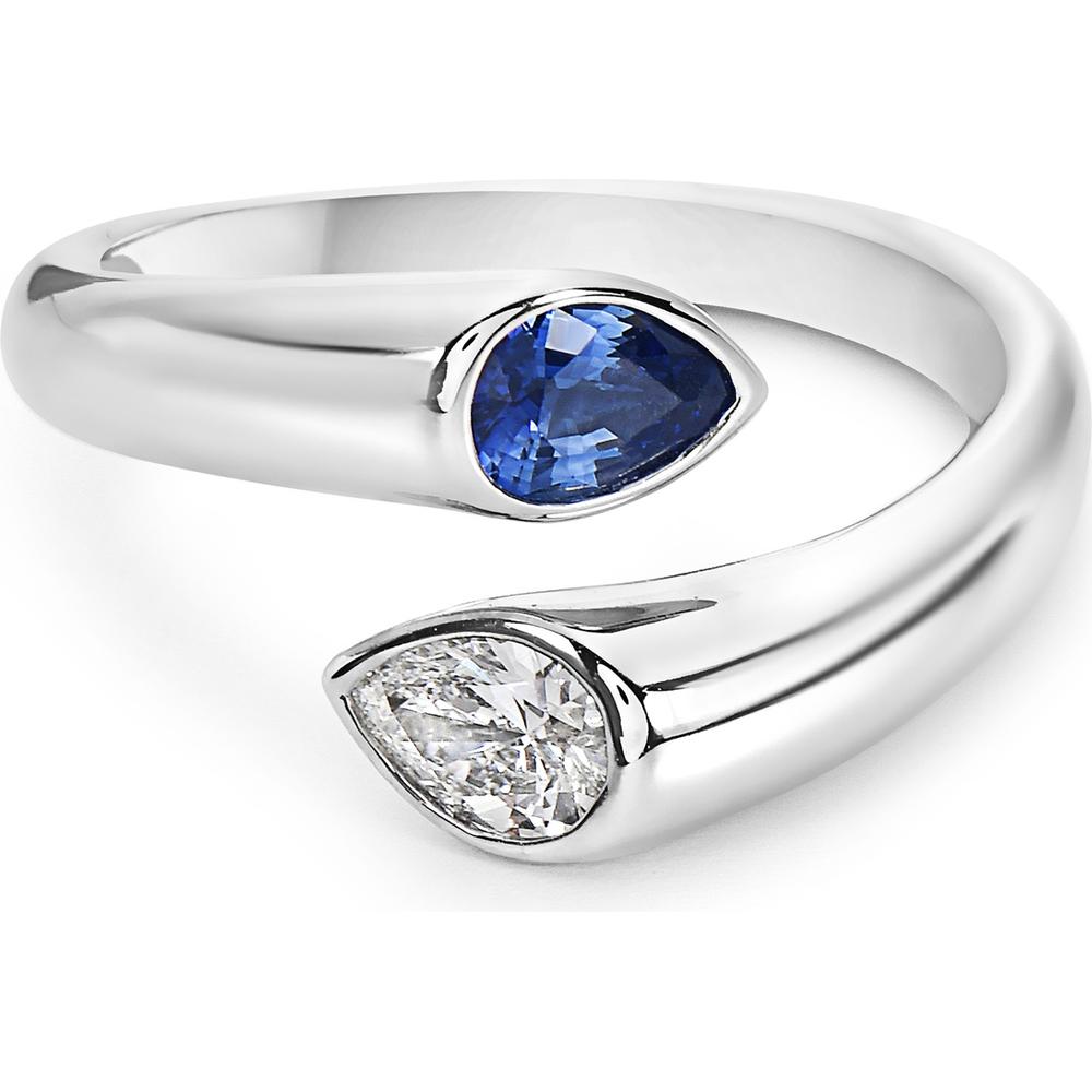 Diamond and Blue Sapphire Reflection Bypass Ring in 18K White Gold by Charles Krypell
