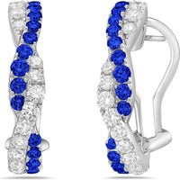 Diamond and Blue Sapphire Twining Braid Huggie Earrings in 18K White Gold by Charles Krypell