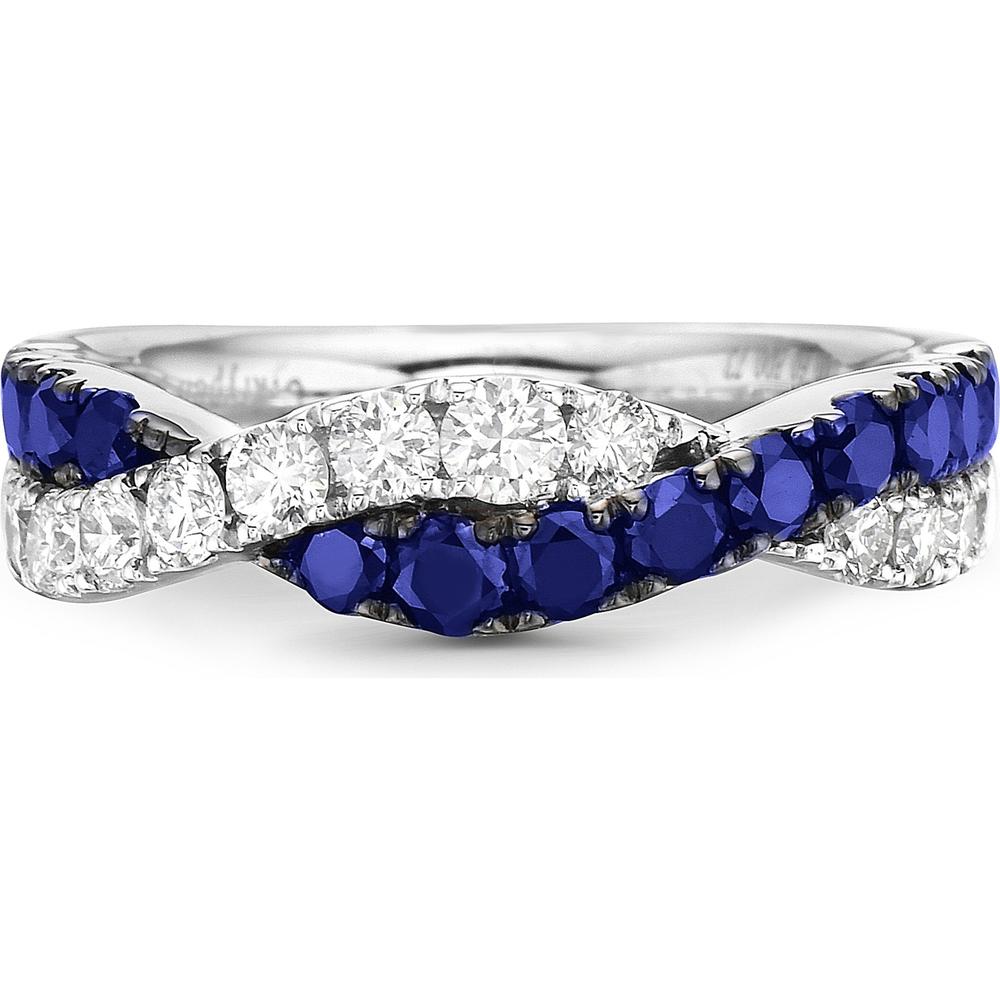 Diamond and Blue Sapphire Twining Braid Ring in 18K White Gold by Charles Krypell