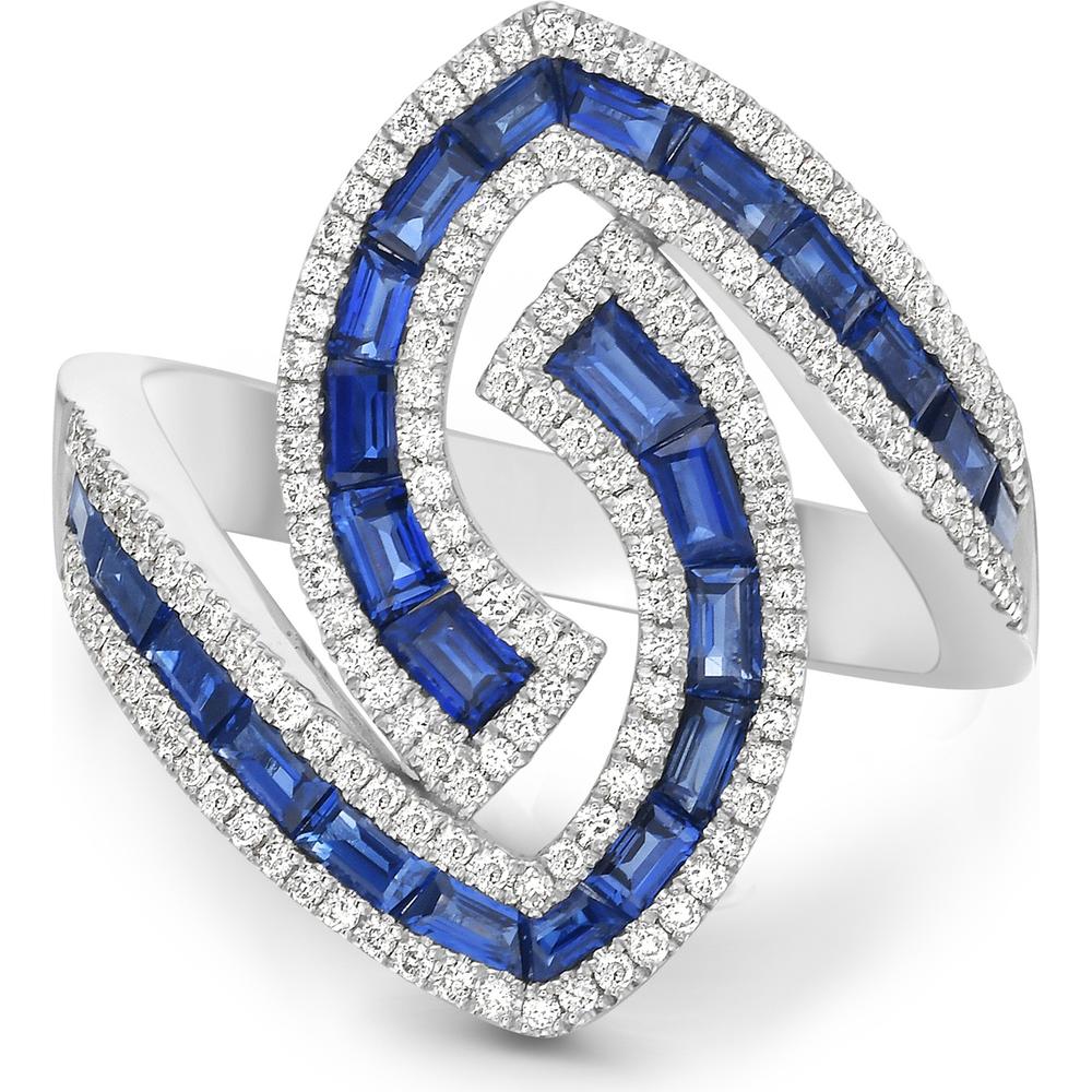 Diamond and Blue Sapphire Ying Yang Ring in 18K White Gold by Charles Krypell