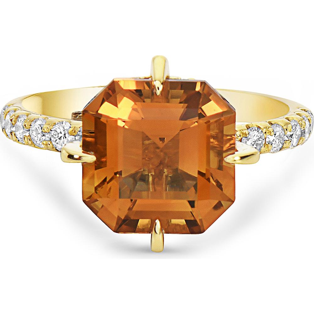 Diamond and Citrine Compass Set Ring in 18K Yellow Gold by Charles Krypell
