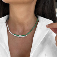 Diamond and Emerald Signature Pull Necklace in 18K White Gold and Yellow Gold by Charles Krypell