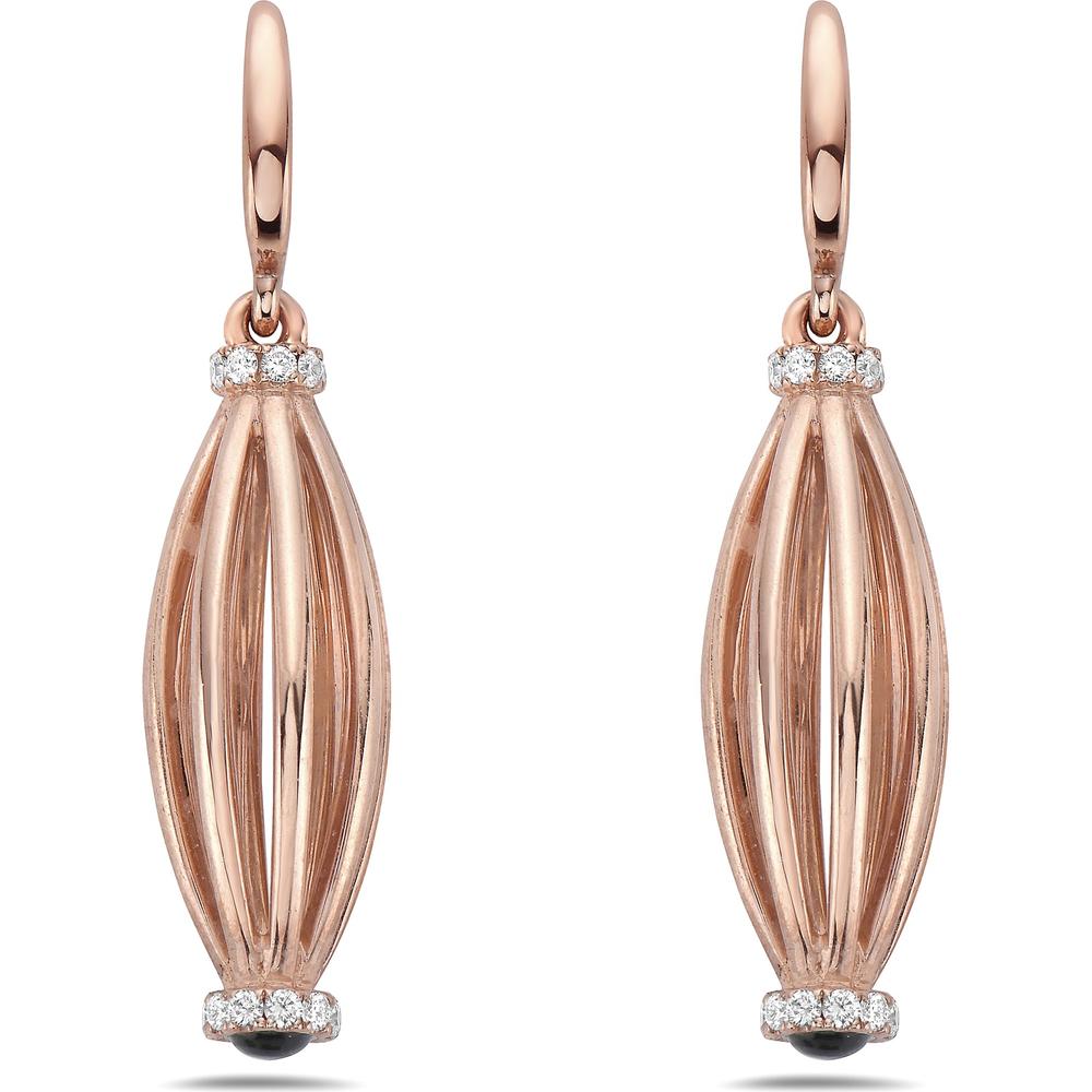 Diamond and Onyx Graduated Barrel Birdcage Earrings in 18K Rose Gold by Charles Krypell