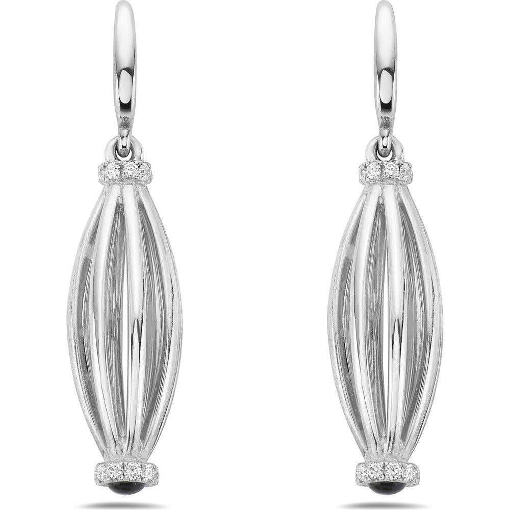 Diamond and Onyx Graduated Barrel Birdcage Earrings in 18K White Gold by Charles Krypell