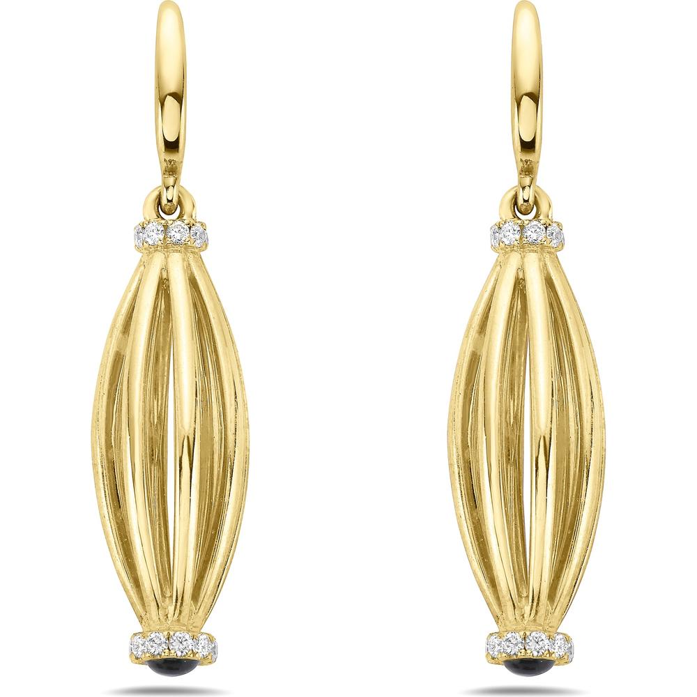 Diamond and Onyx Graduated Barrel Birdcage Earrings in 18K Yellow Gold by Charles Krypell