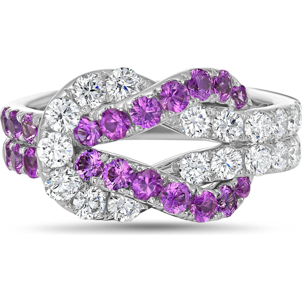 Diamond and Pink Sapphire Hercules Knot Ring in 18K White Gold by Charles Krypell