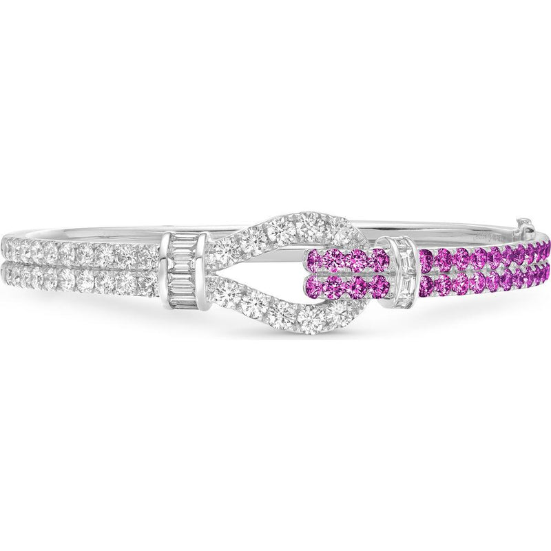 Diamond and Pink Sapphire Lasso Bangle Bracelet in 18K White Gold by Charles Krypell