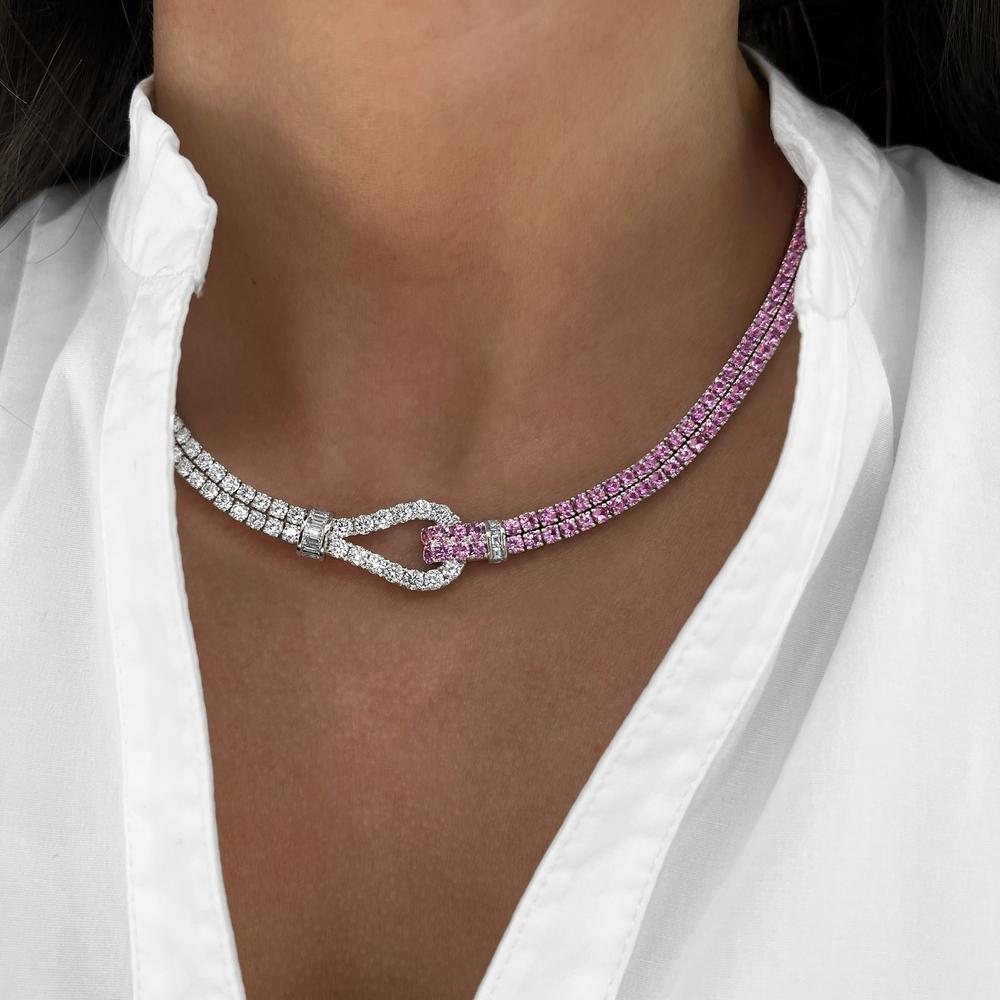 Diamond and Pink Sapphire Lasso Necklace  in 18K White Gold by Charles Krypell