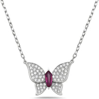 Diamond and Ruby Pavé Butterfly Necklace in 18K White Gold by Charles Krypell