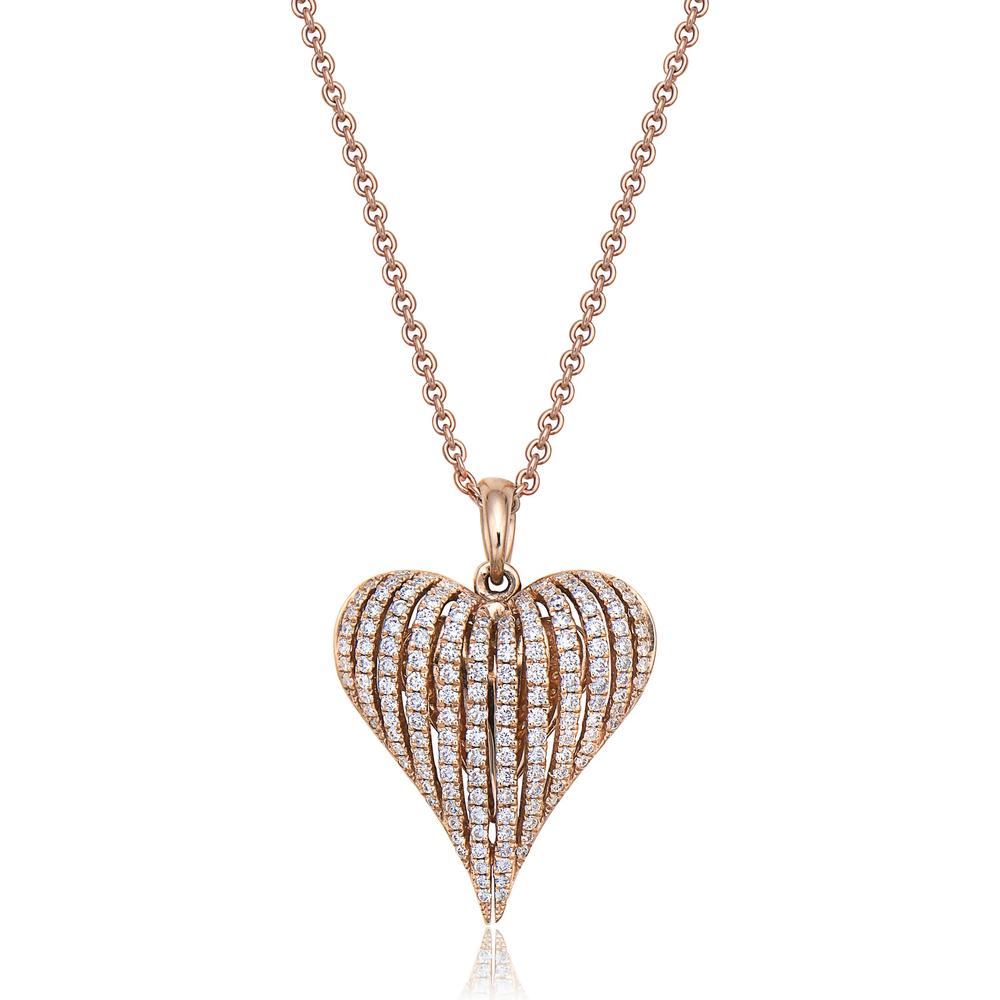 Diamond Angel Heart Pendant Necklace in 18K Rose Gold by Charles Krypell