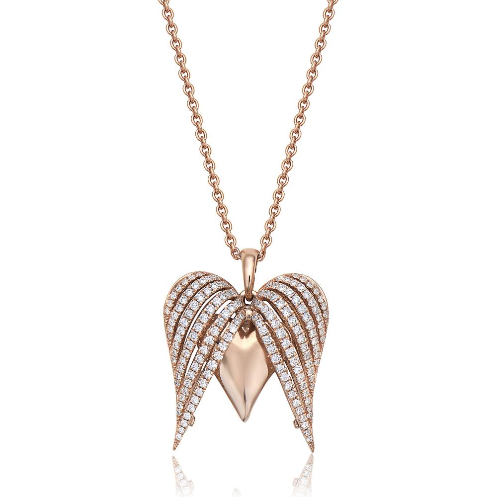 Diamond Angel Heart Pendant Necklace in 18K Rose Gold by Charles Krypell