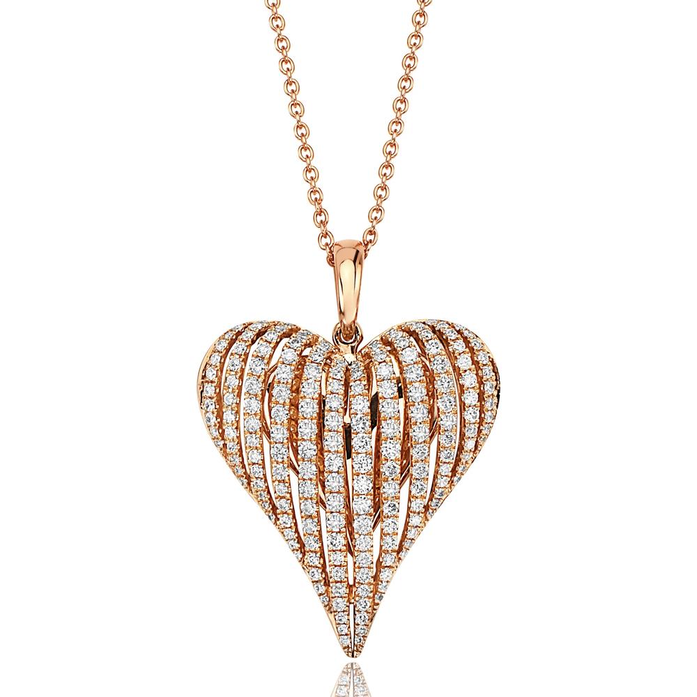 Diamond Angel Heart Pendant Necklace in 18K Rose Gold by Charles Krypell