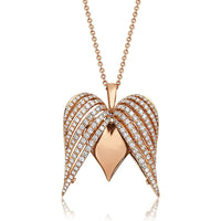Diamond Angel Heart Pendant Necklace in 18K Rose Gold by Charles Krypell