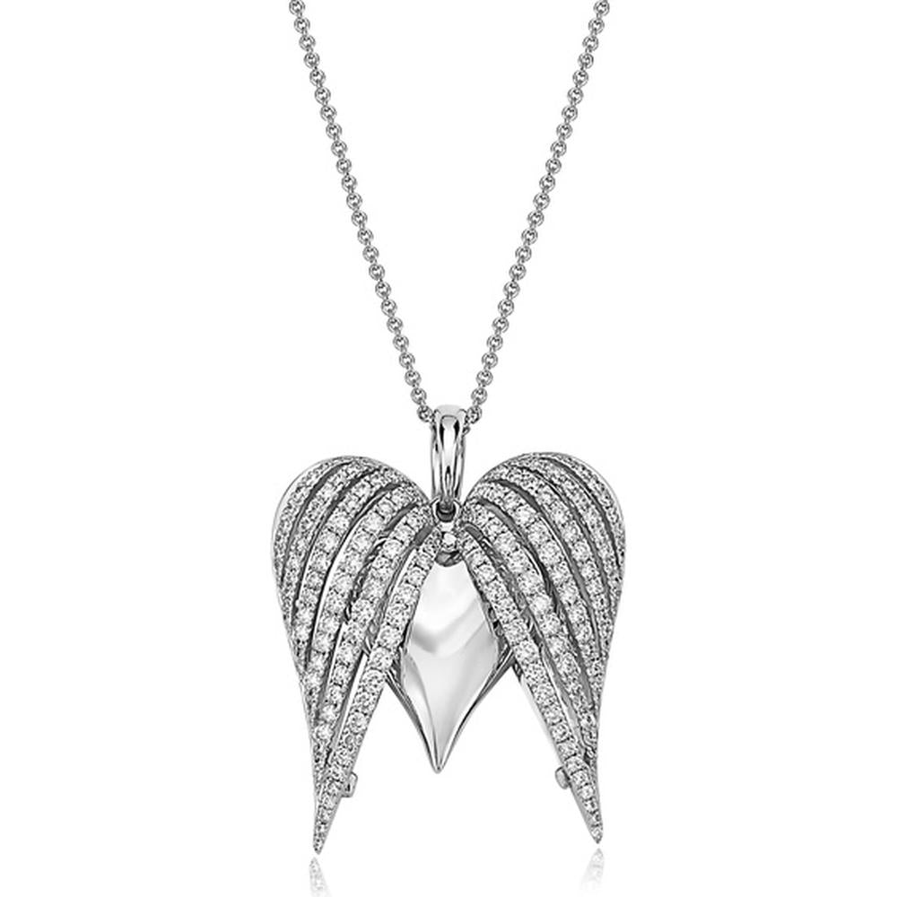 Diamond Angel Heart Pendant Necklace in 18K White Gold by Charles Krypell