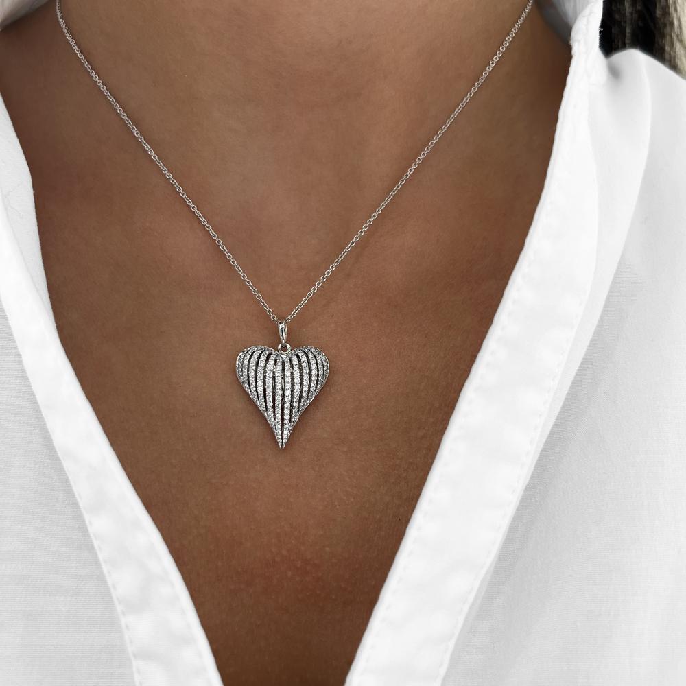 Diamond Angel Heart Pendant Necklace in 18K White Gold by Charles Krypell