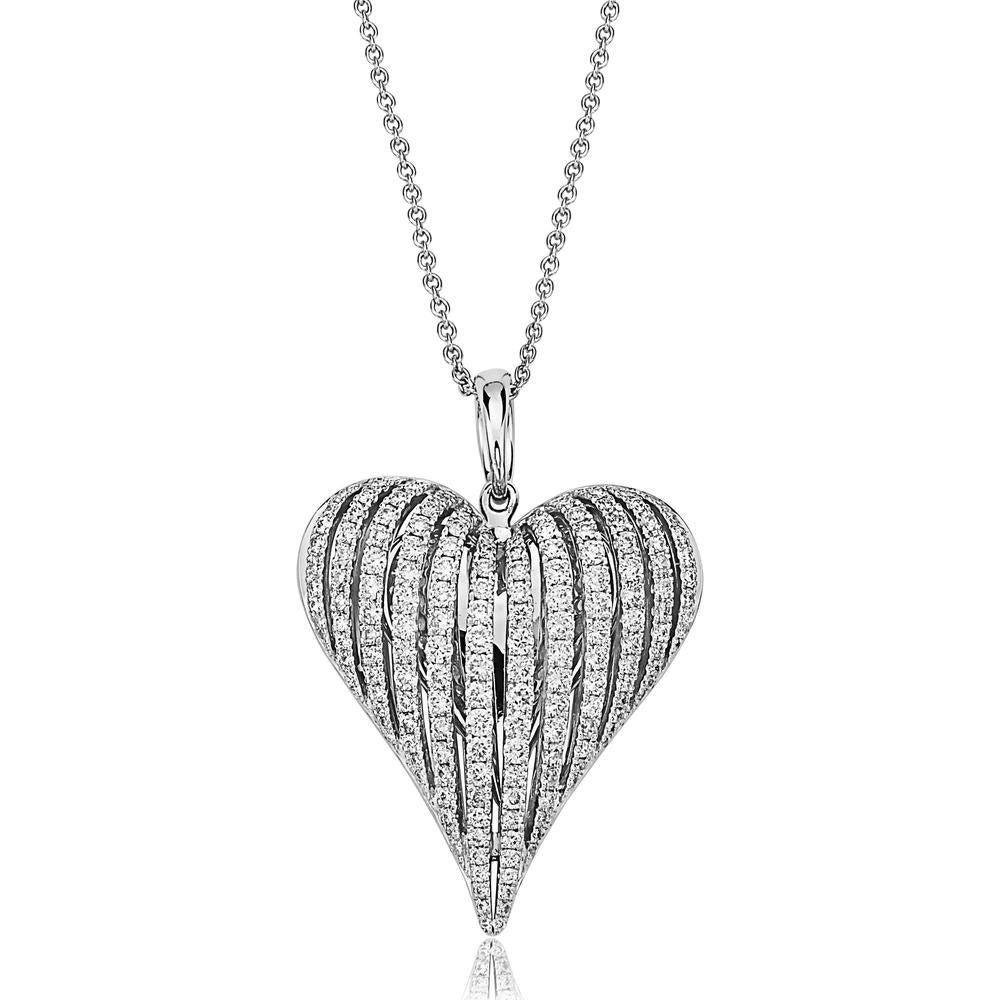 Diamond Angel heart Pendant Necklace in 18K White Gold by Charles Krypell