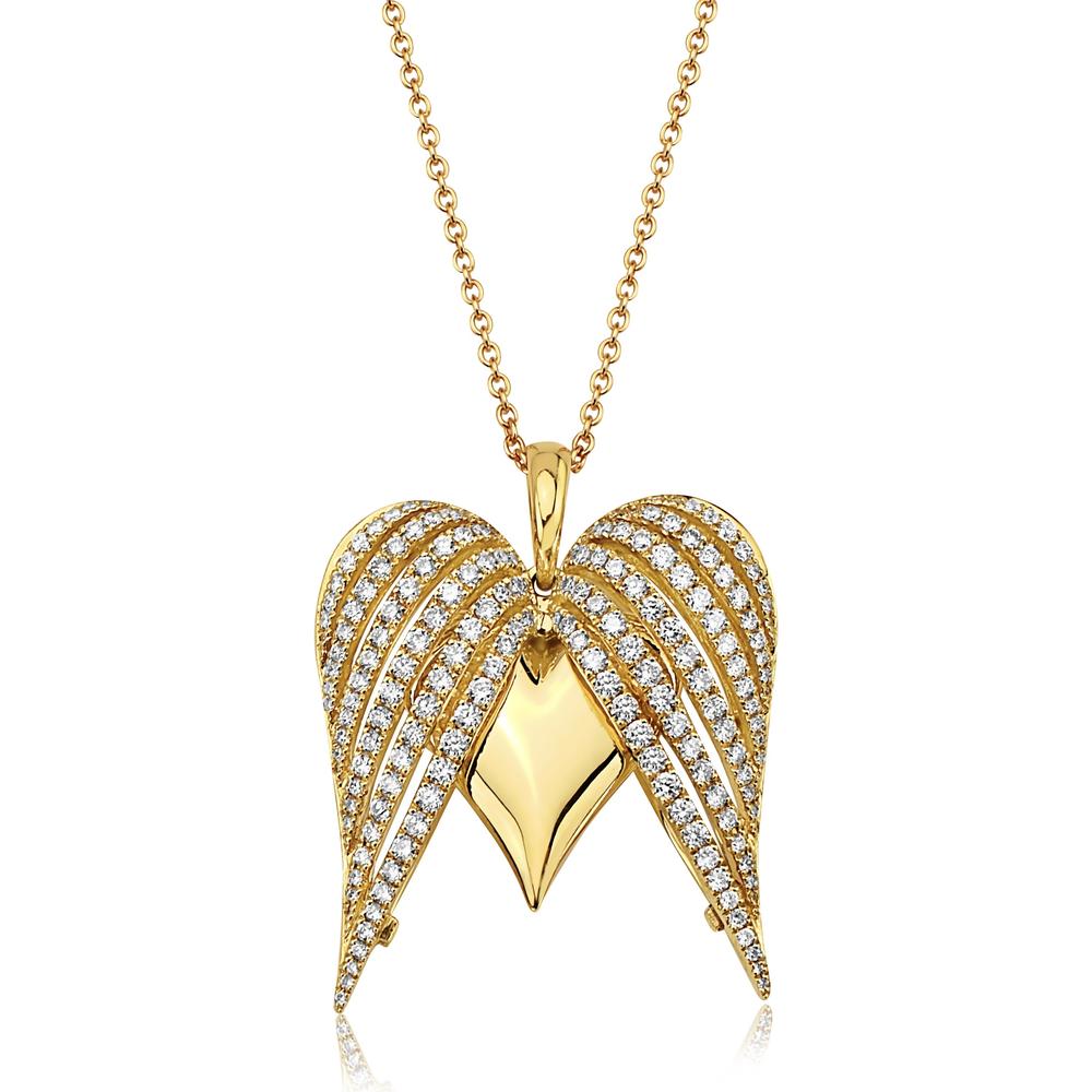 Diamond Angel heart Pendant Necklace in 18K Yellow Gold by Charles Krypell