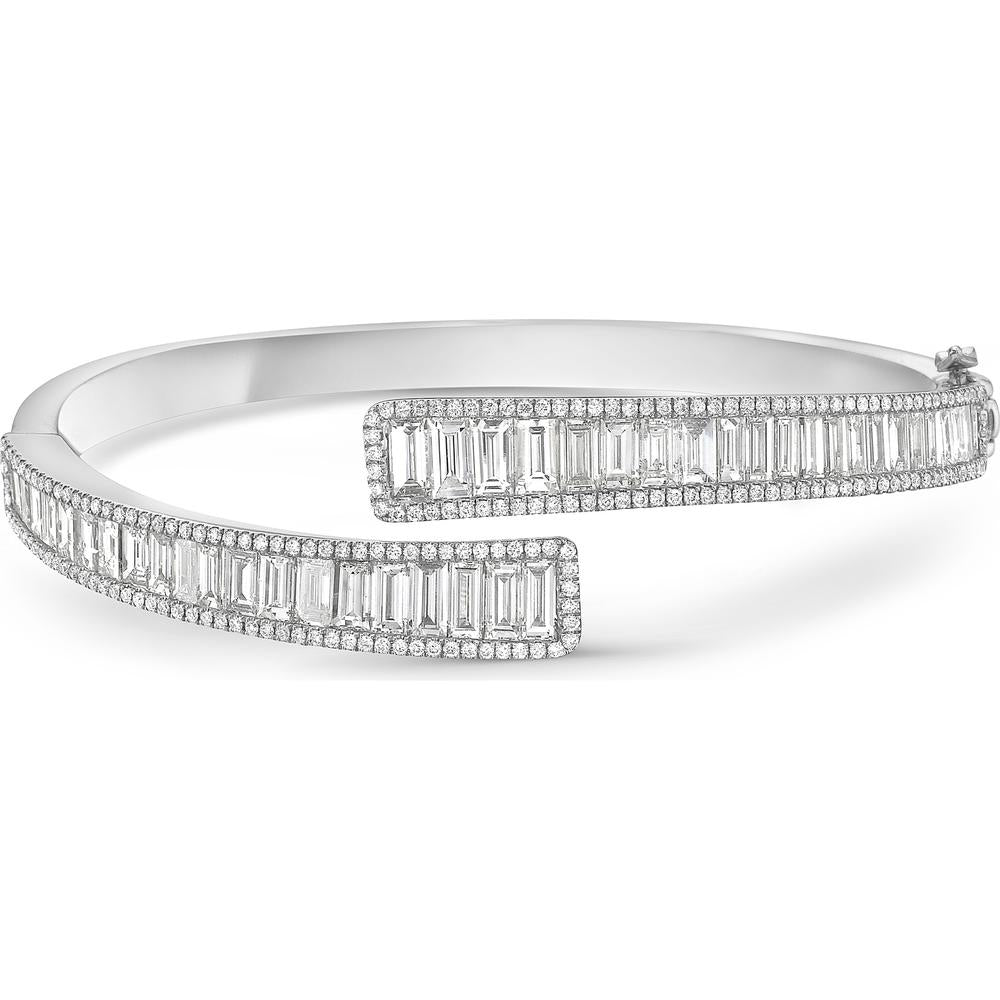 Diamond Baguette Bypass Cuff Bracelet in 18K White Gold by Charles Krypell