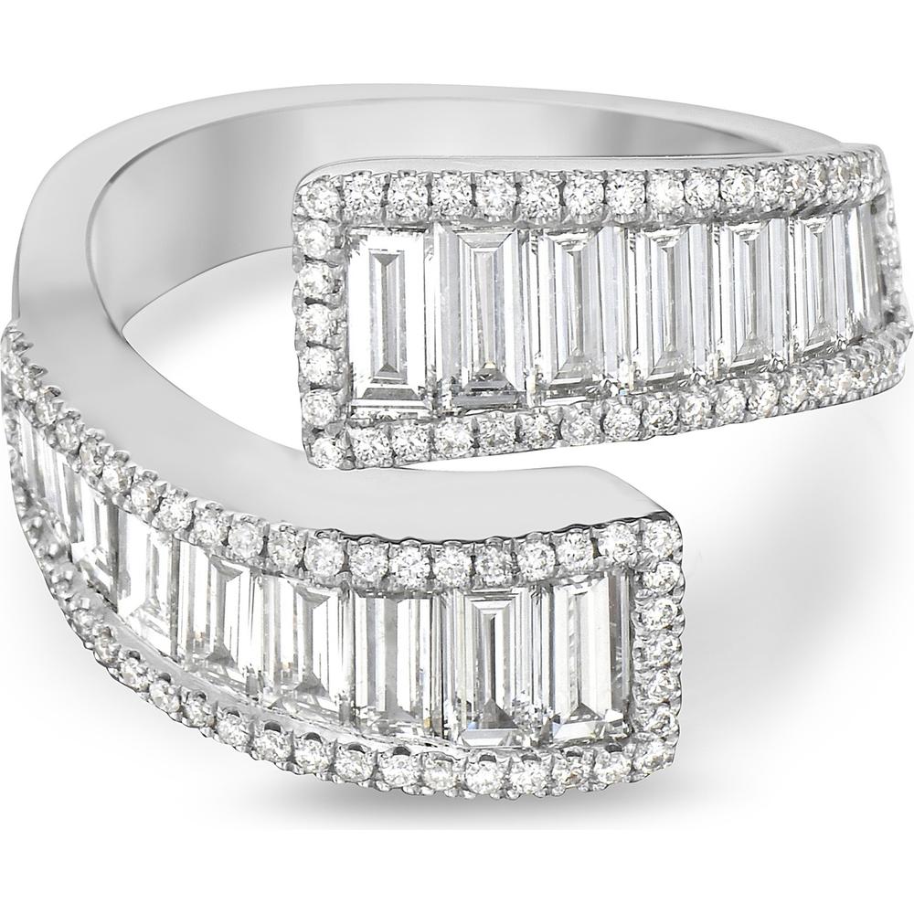 Diamond Baguette Bypass Ring in 18K White Gold by Charles Krypell