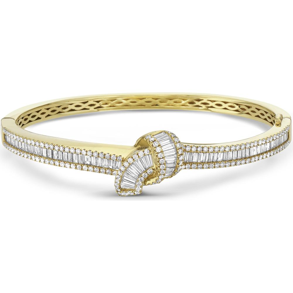 Diamond Baguette Embrace Bangle Bracelet in 18K Yellow Gold by Charles Krypell