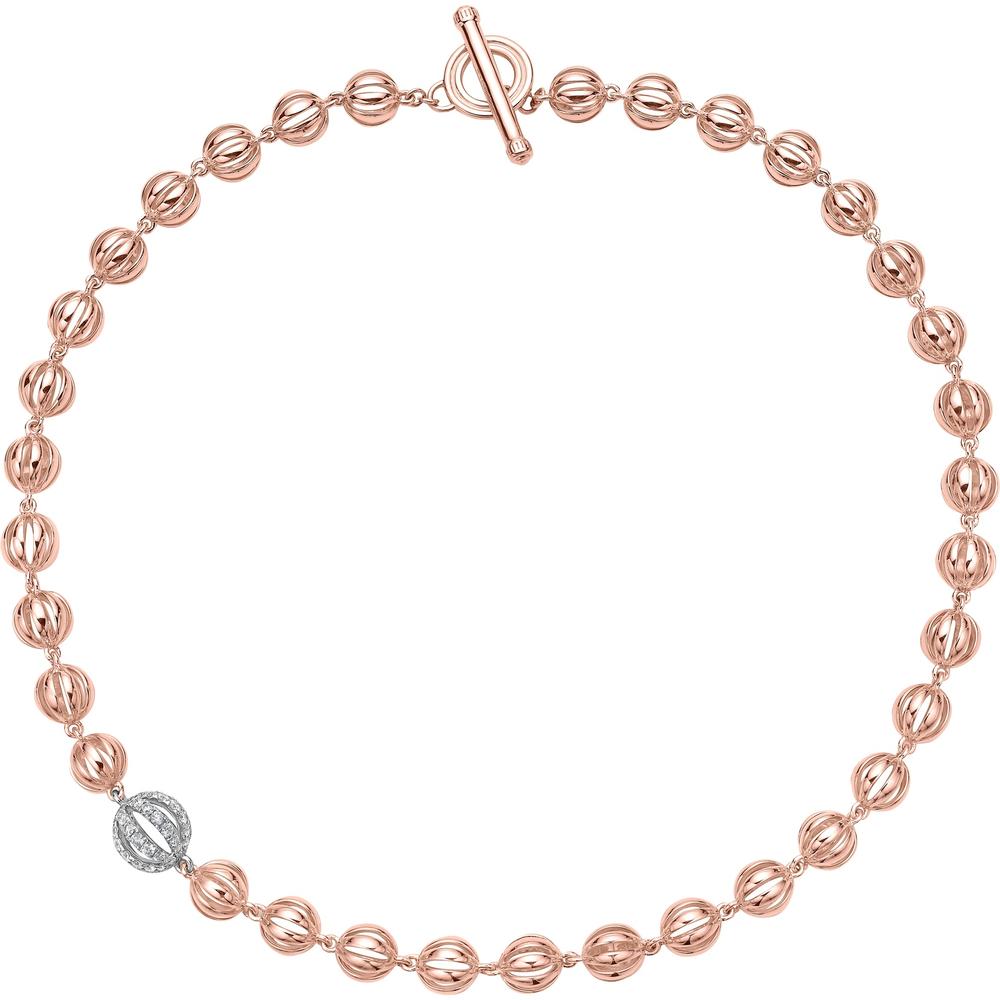 Diamond Birdcage Bead Link Necklace in 18K Rose Gold by Charles Krypell