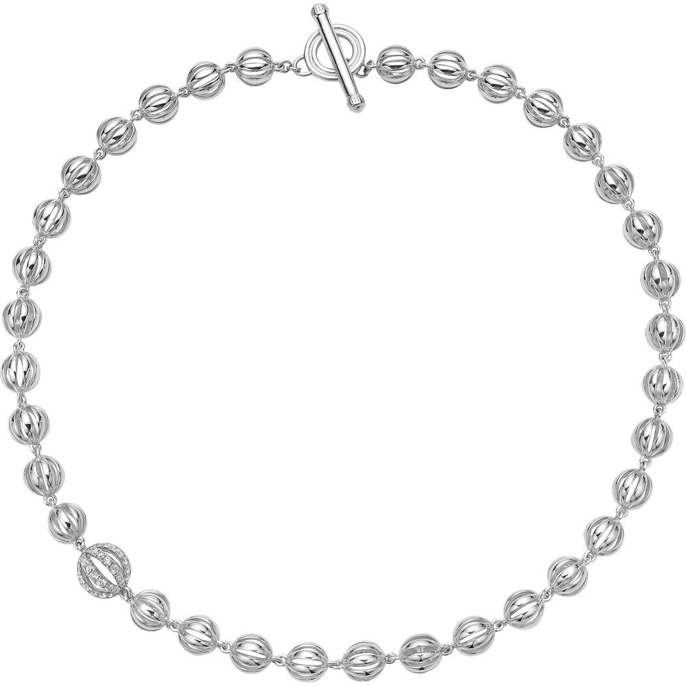 Diamond Birdcage Bead Link Necklace in 18K White Gold by Charles Krypell