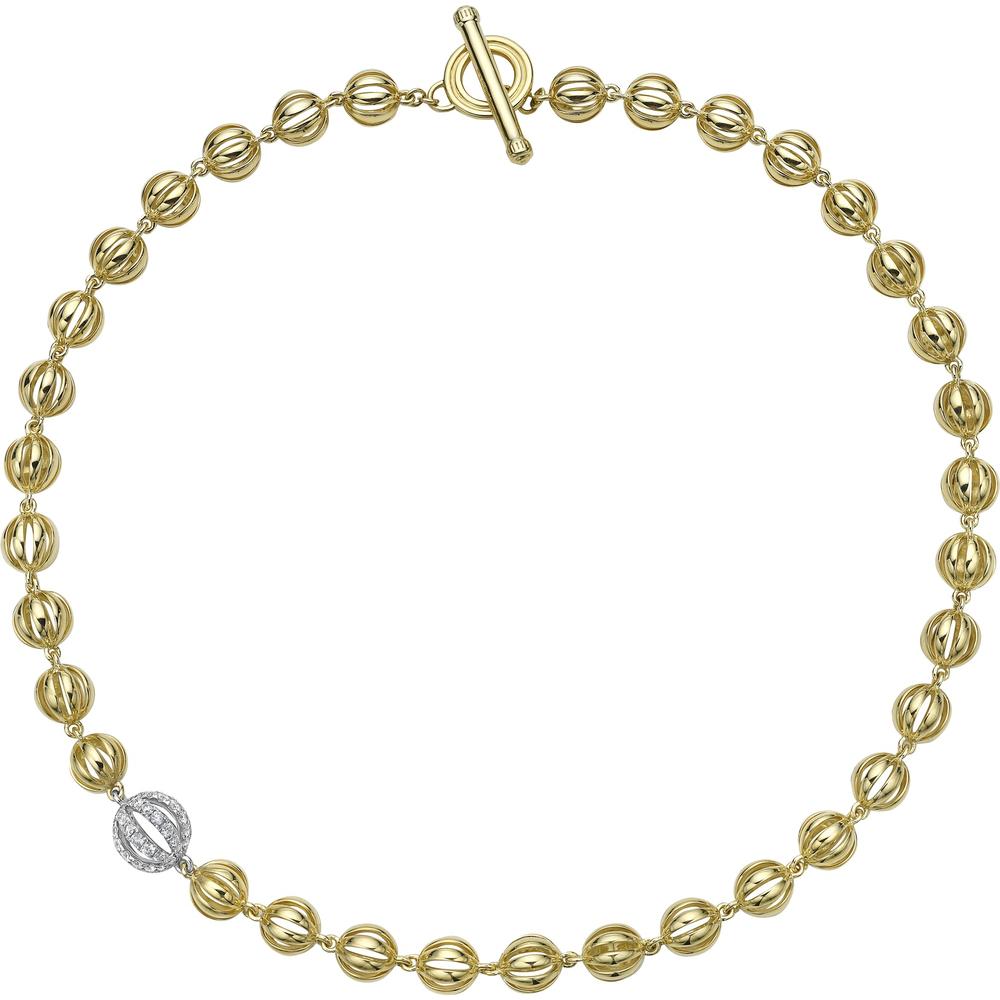 Diamond Birdcage Bead Link Necklace in 18K Yellow Gold by Charles Krypell