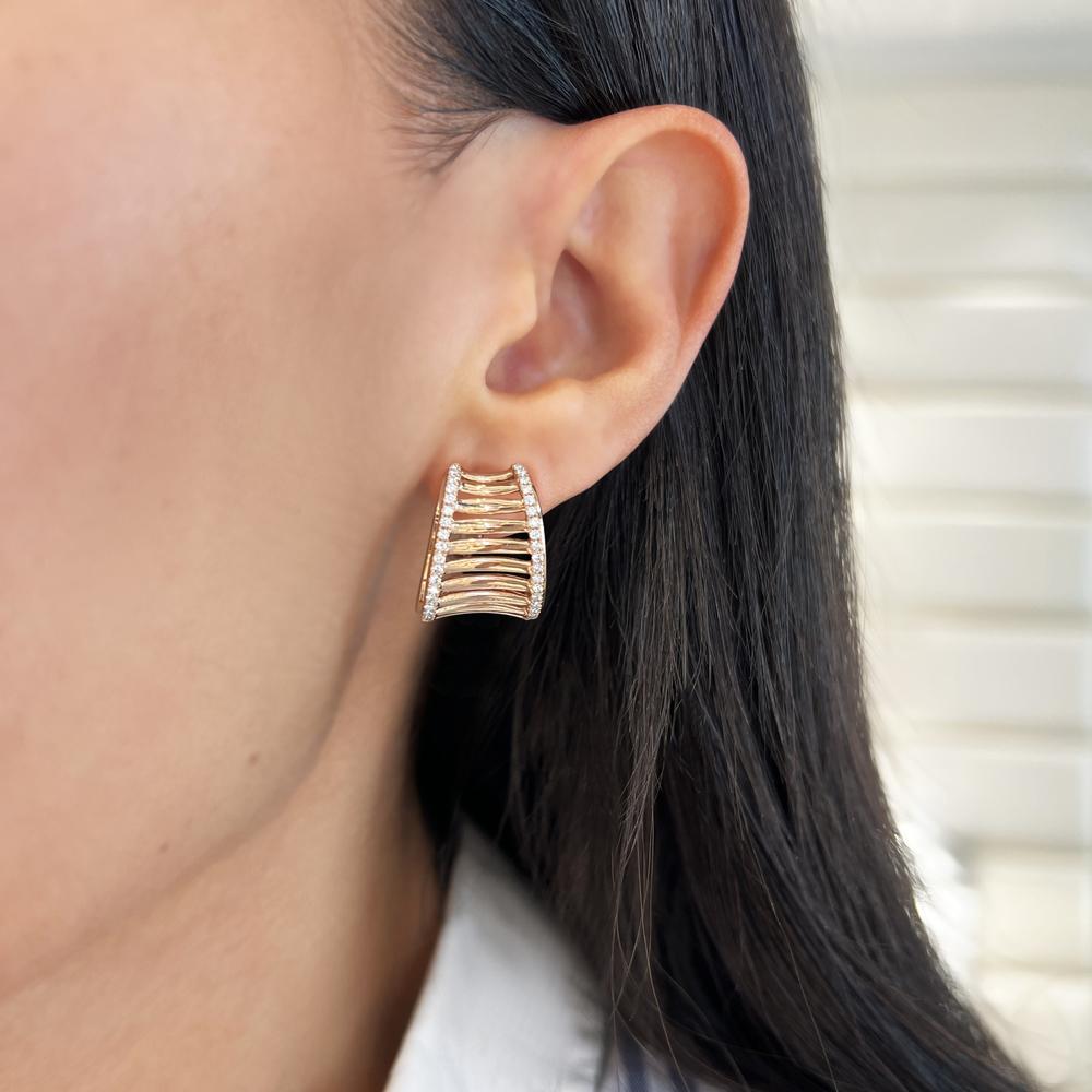 Diamond Birdcage Concave Earrings in 18K Rose Gold by Charles Krypell