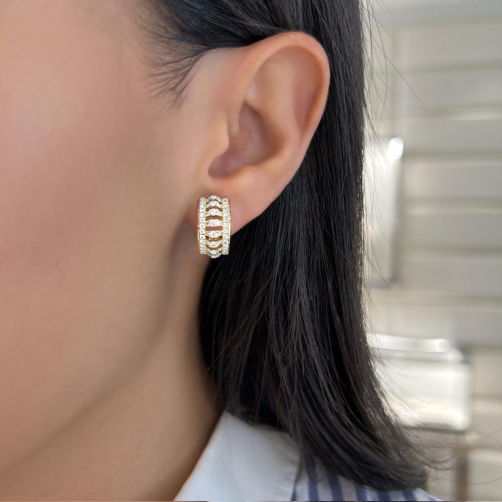 Diamond Birdcage Huggie Earrings in 18K Yellow Gold by Charles Krypell