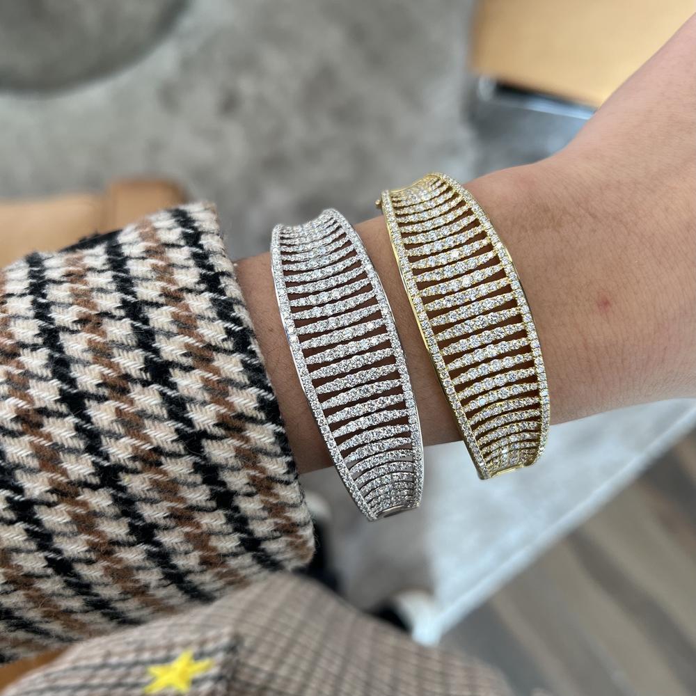 Diamond Birdcage Saddle Bangle Bracelet in 18K White Gold by Charles Krypell