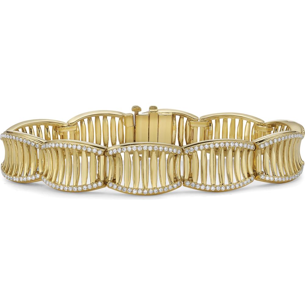 Diamond Birdcage Saddle Link Bracelet in 18K Yellow Gold by Charles Krypell