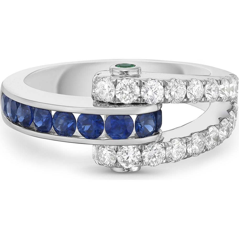 Diamond, Blue Sapphire and Emerald Hinged Ring in 18K White Gold by Charles Krypell