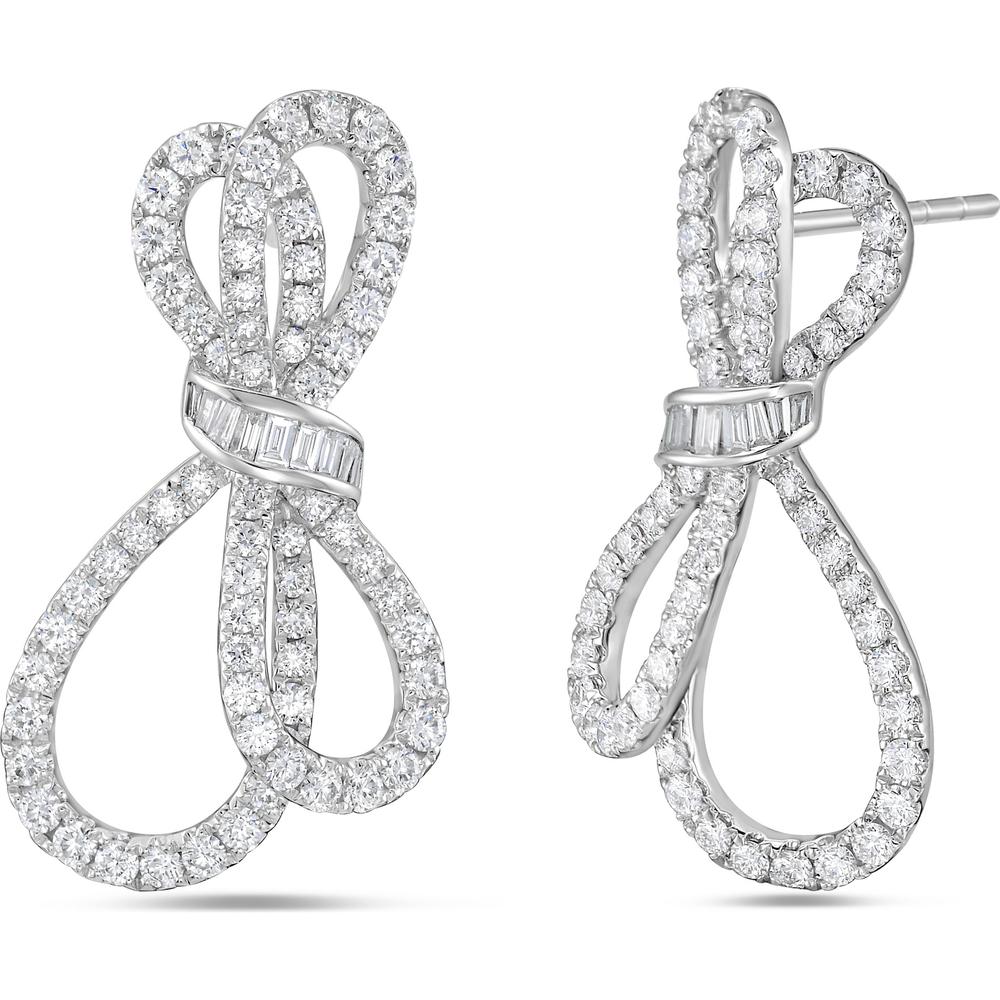 Diamond Bow Earrings in 18K White Gold by Charles Krypell