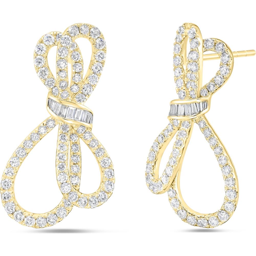 Diamond Bow Earrings in 18K Yellow Gold by Charles Krypell