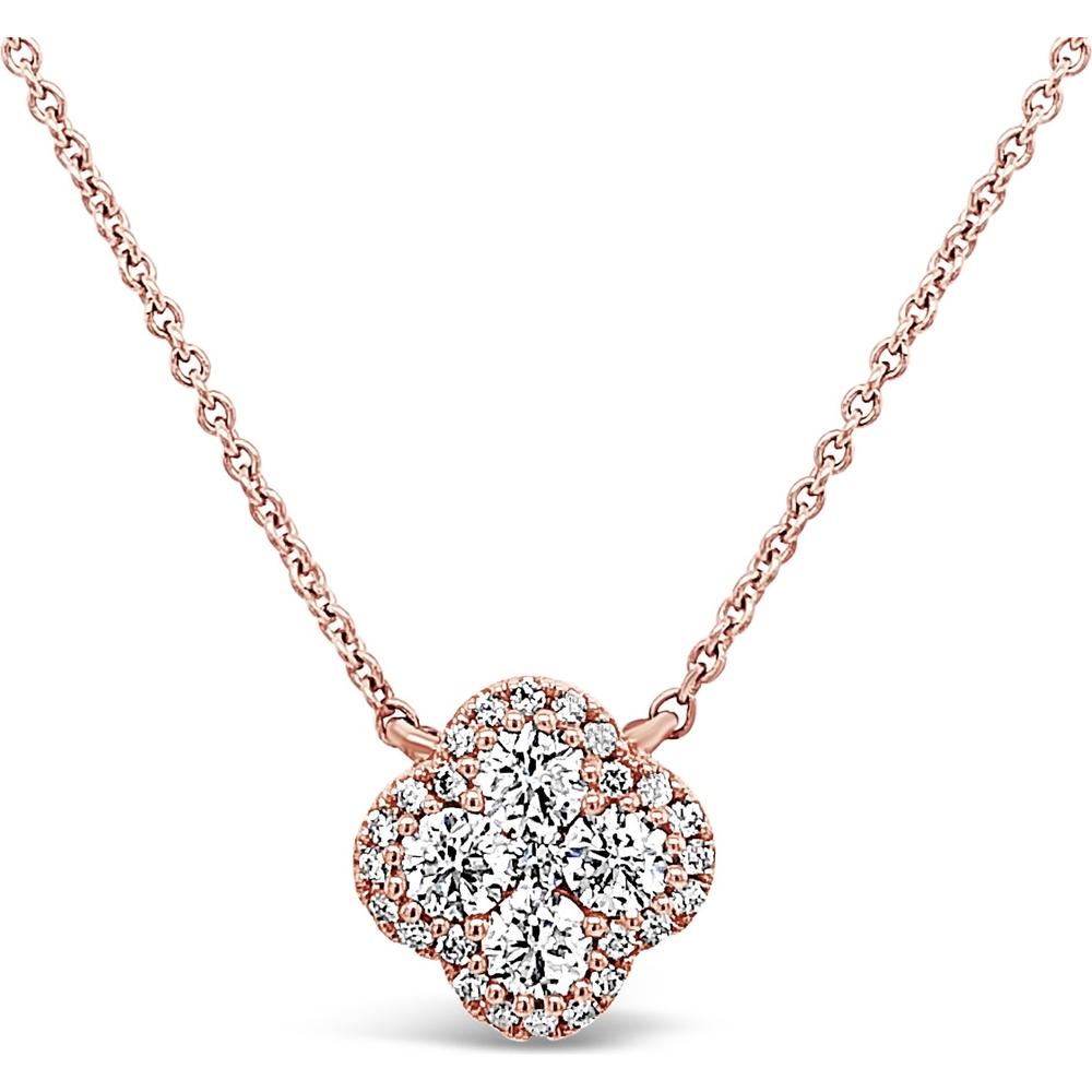 Diamond Clover Pendant Necklace in 18K Rose Gold by Charles Krypell