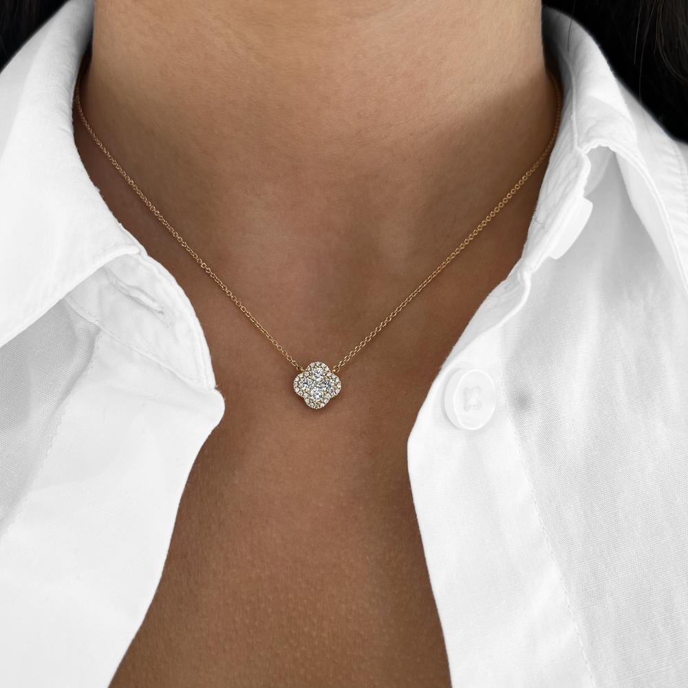 Diamond Clover Pendant Necklace in 18K Rose Gold by Charles Krypell